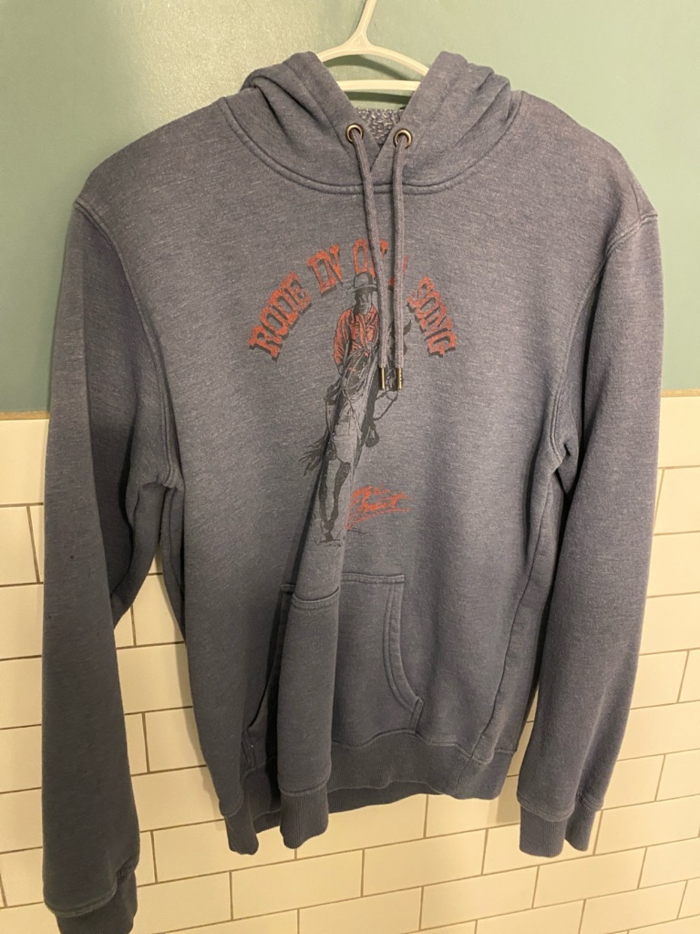 Men's Blue Graphic Hooded Sweatshirt with Equestrian Motif